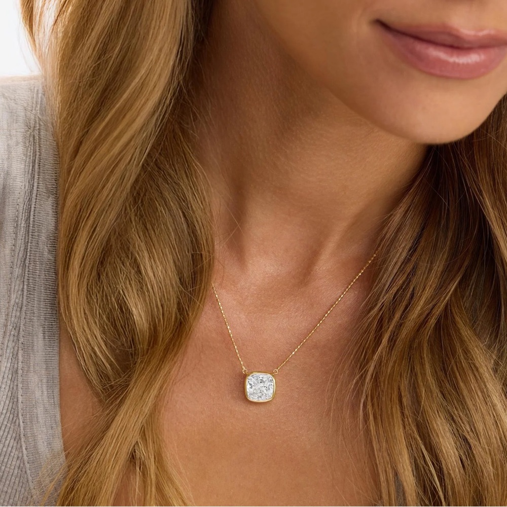 Melinda Maria Gold Necklace with Simulated Diamond Cushion-Cut Pendant - Picture 4 of 6